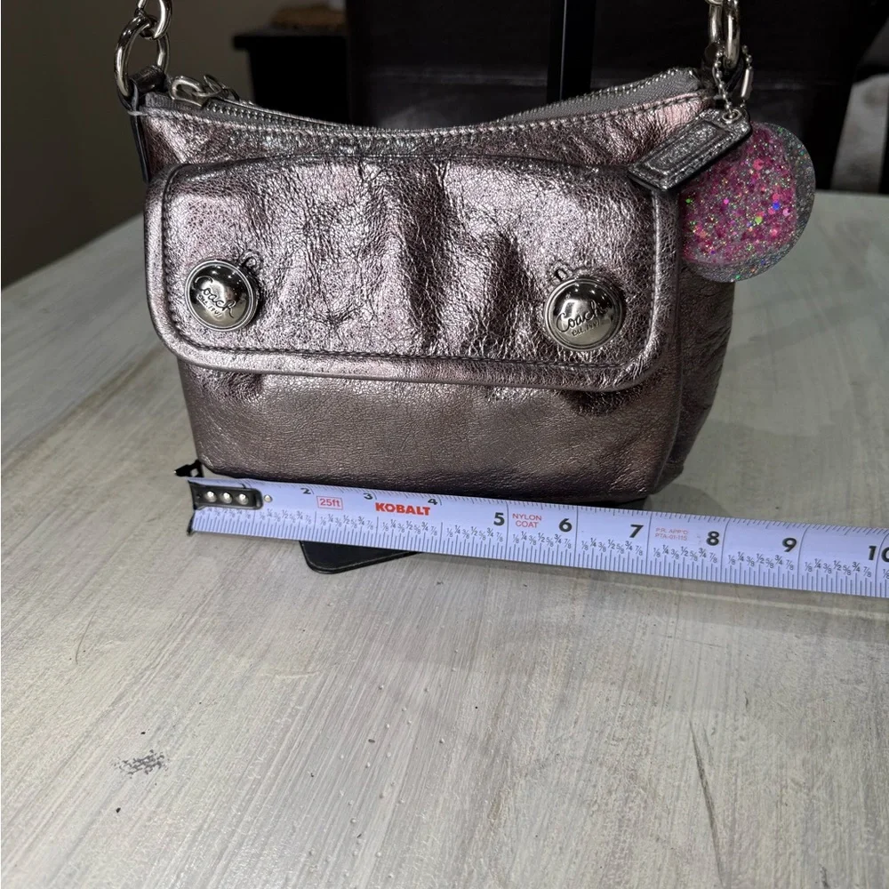 Coach Poppy Pink Metallic Double Button Leather Crossbody
